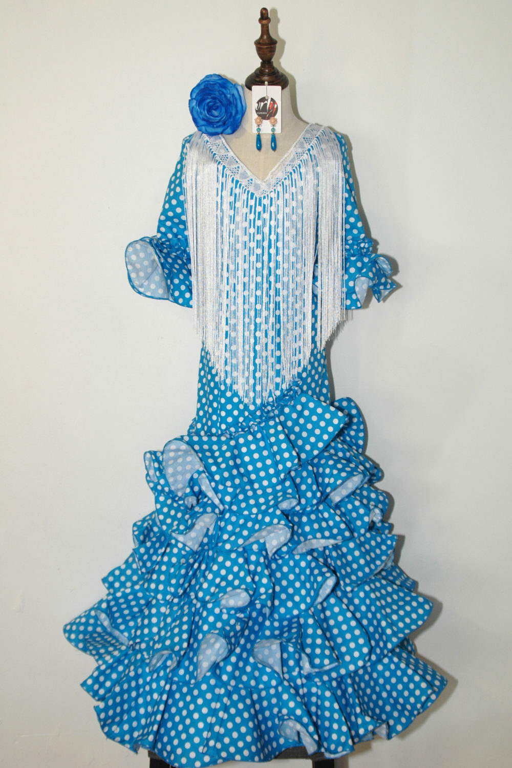 Vestido niña largo azul lunar blanco. Talla 12 – Urly Flamenca – Urly Moda