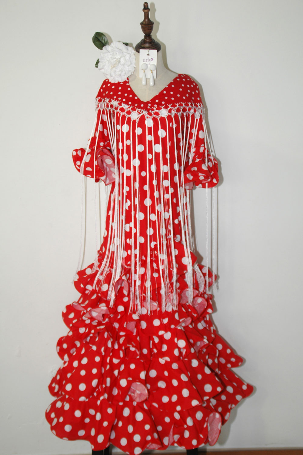 Vestido niña largo rojo y blanco. Talla 12 – Urly Flamenca – Urly