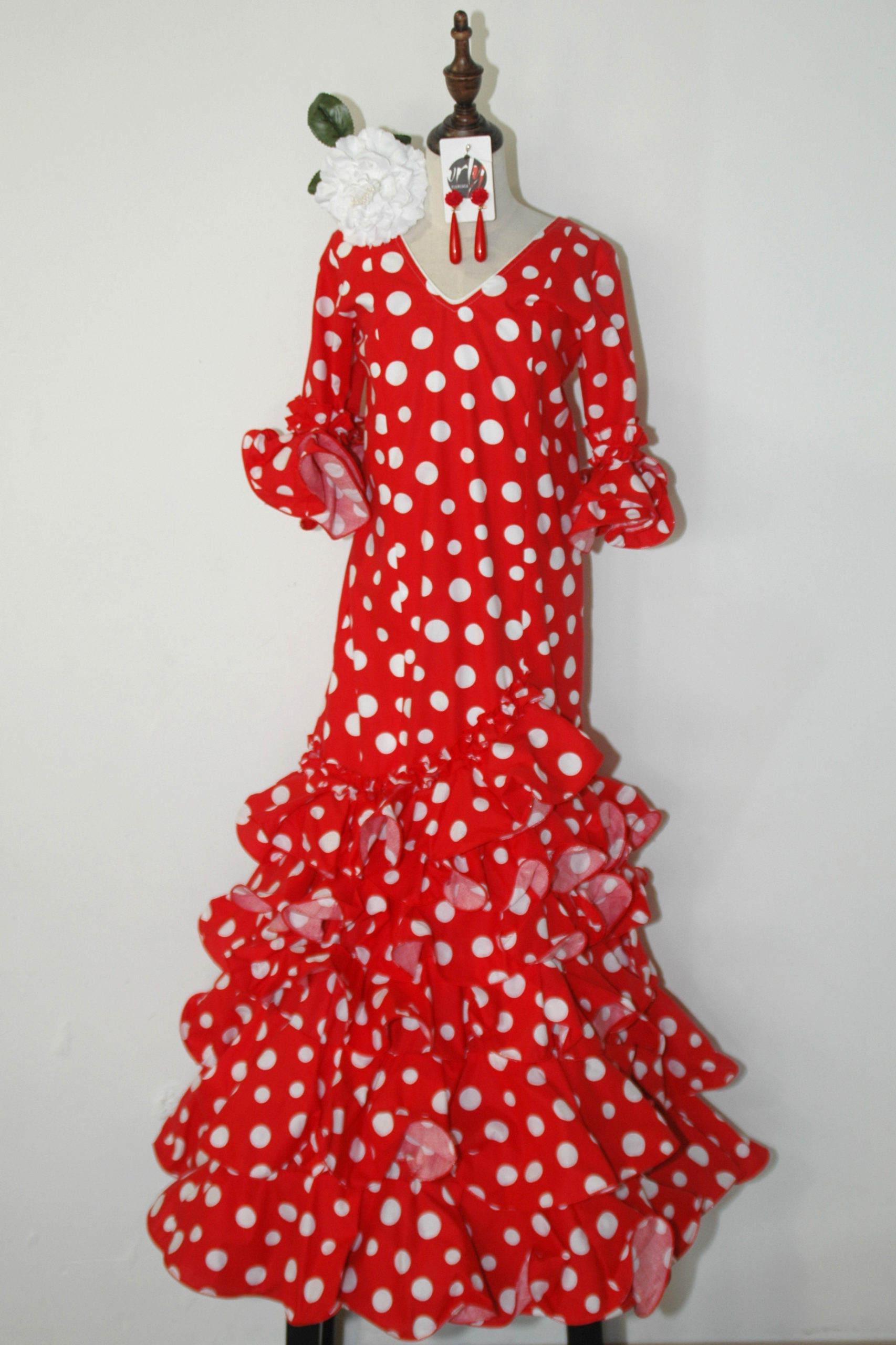 Vestido niña largo rojo y blanco. Talla 12 – Urly Flamenca – Urly